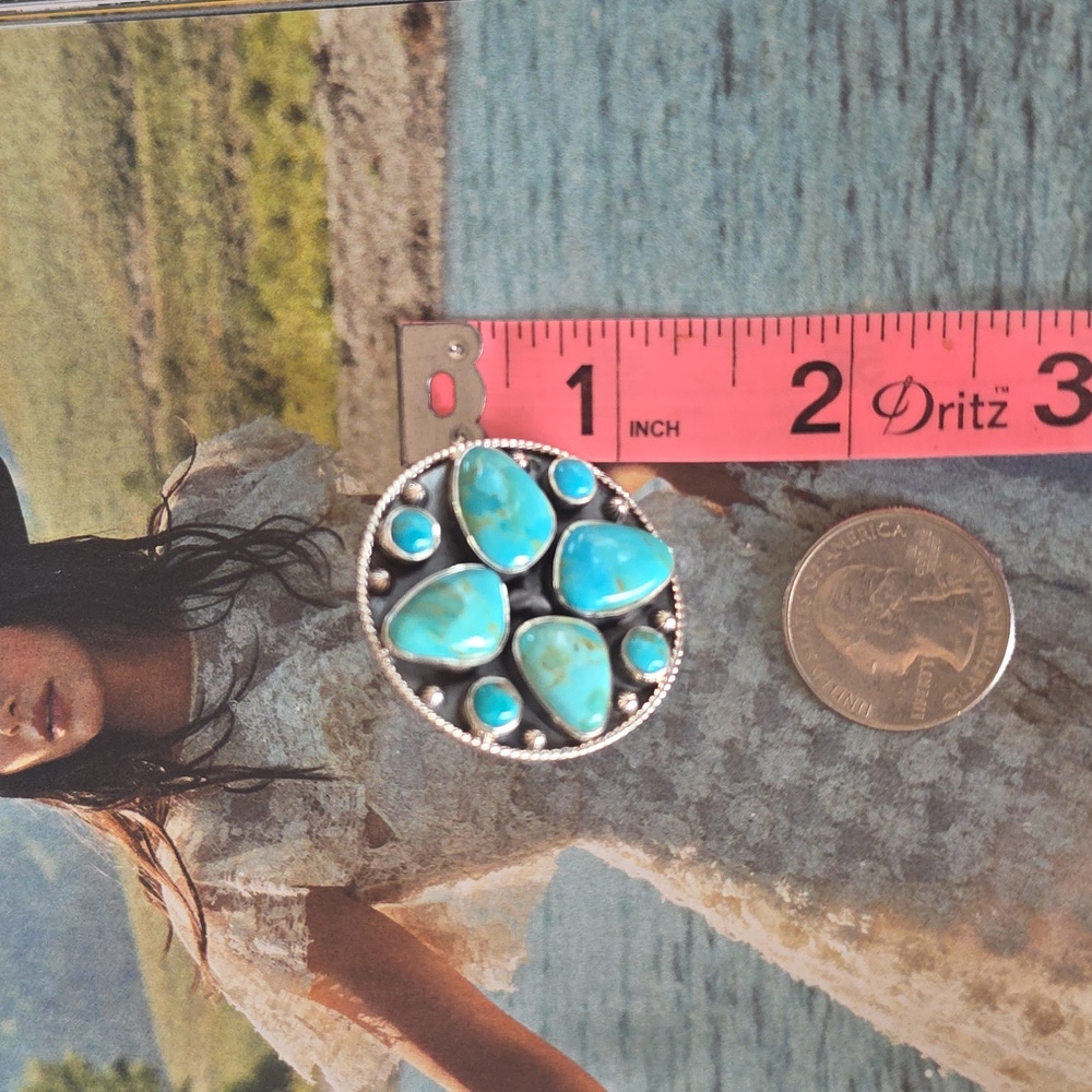🆕️Kingman Turquoise Sterling Silver Statement Ring Adjustable~ Fits Size 6-8 - Picture 11 of 12